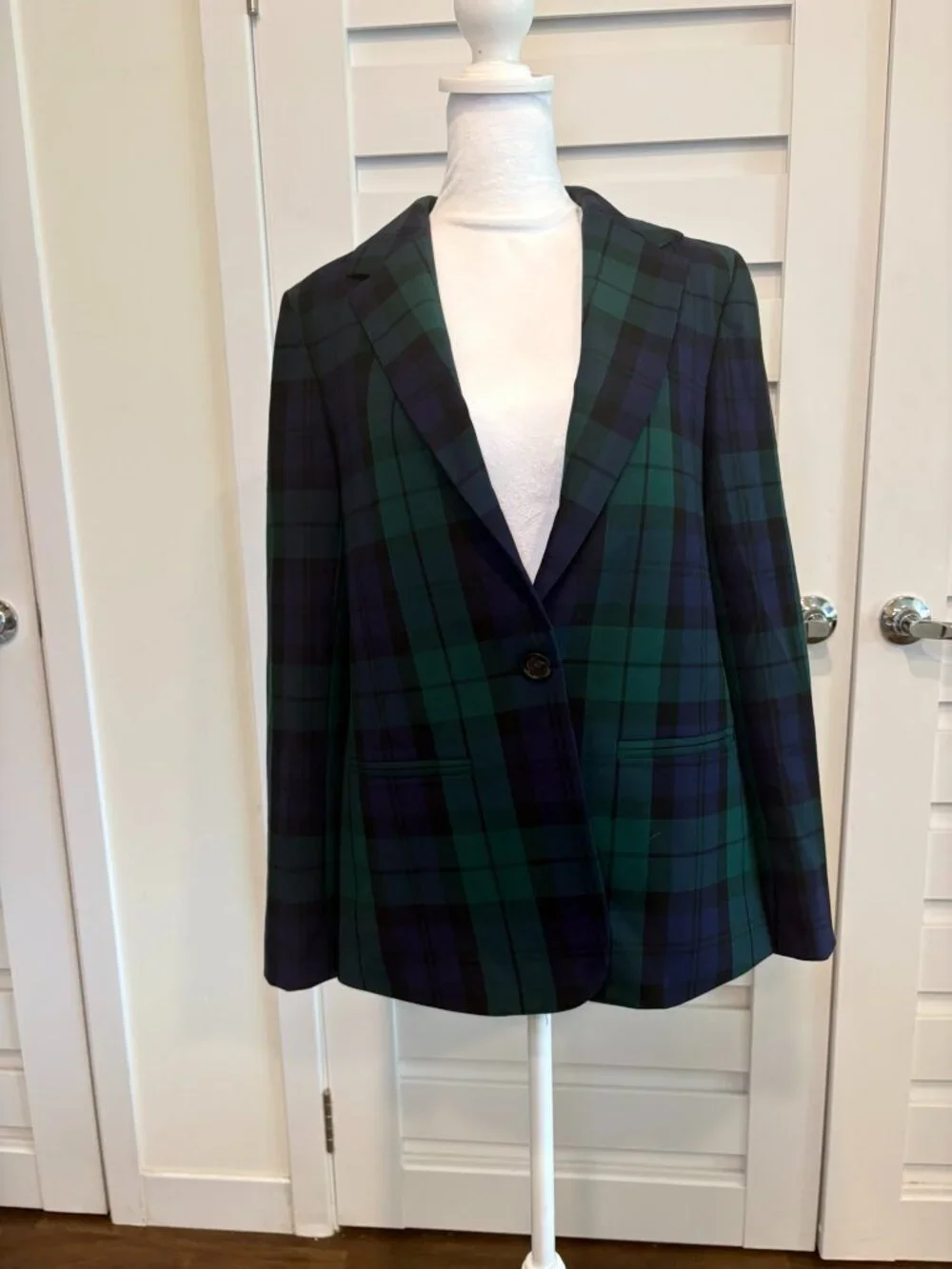 J.Crew Black Watch Tartan Plaid One Button Blazer Jacket Size 2